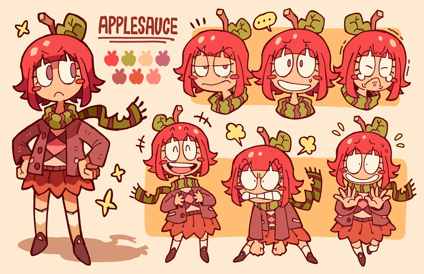 Character sheet for Applesauce, the main character of FRUIT SALAD