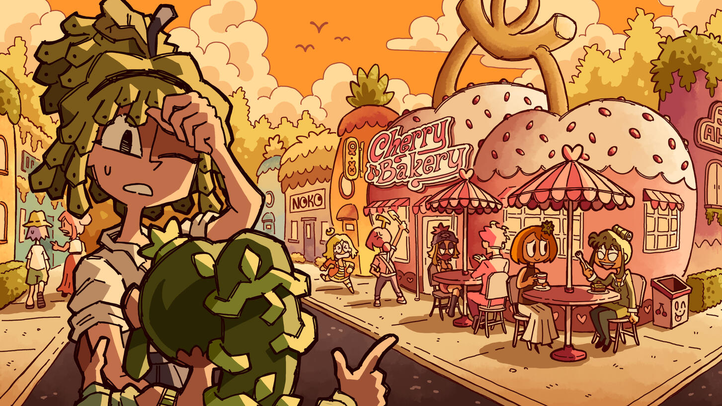 An exterior shot of Honeypluck Town during the daytime
