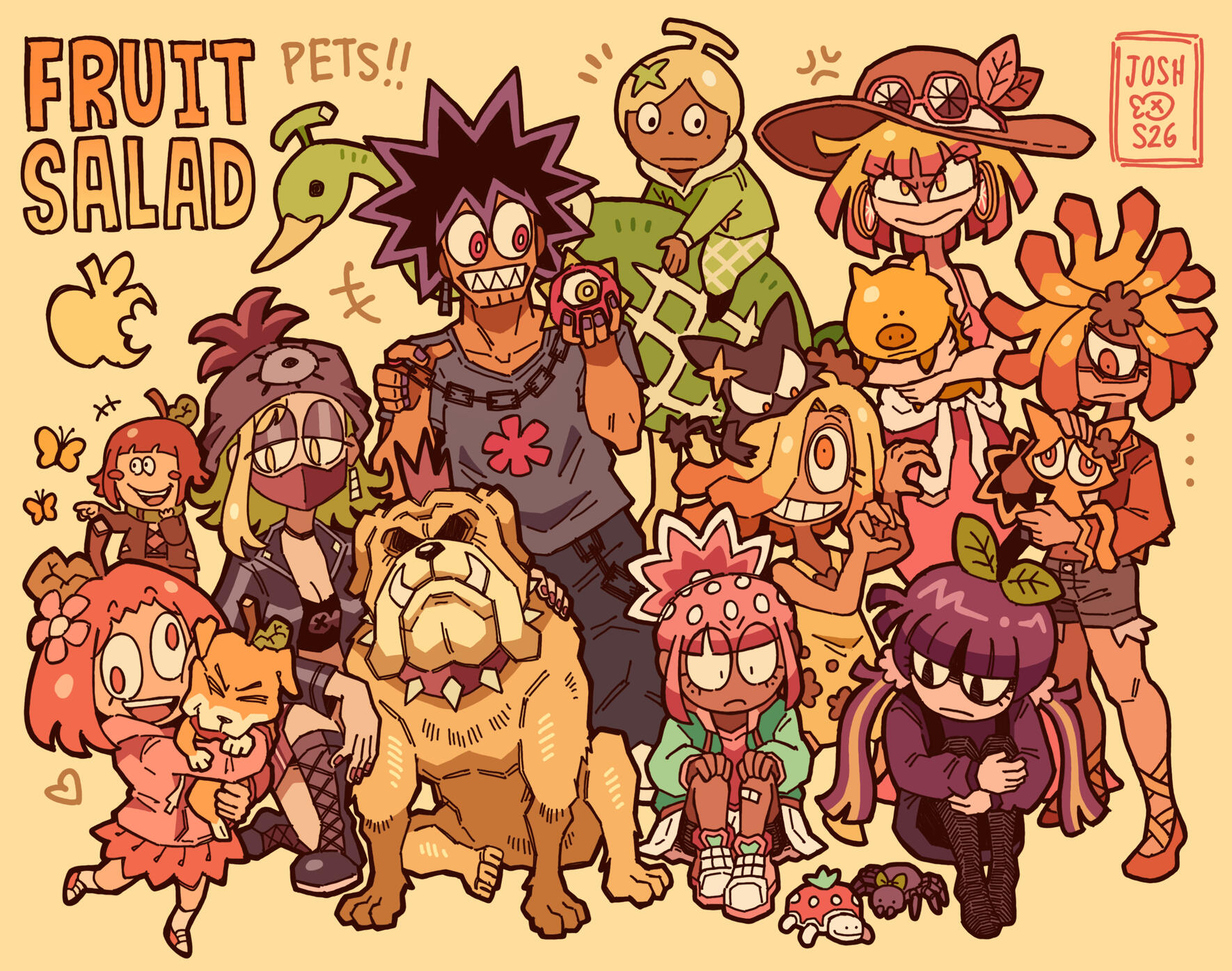 Various FRUIT SALAD characters with their pets Various FRUIT SALAD characters with their pets