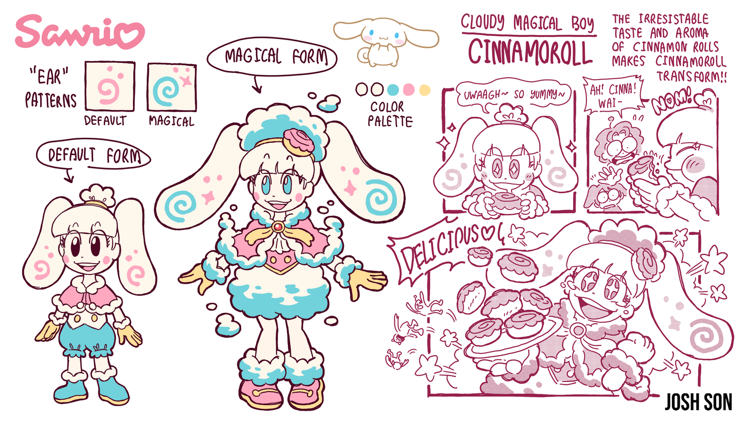 Character sheet for Cinnamoroll from the "Sanrio Magicka" project