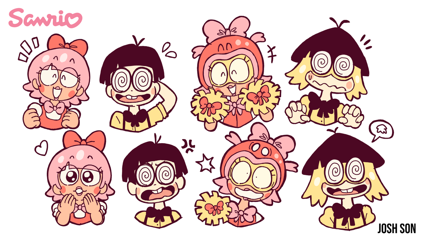 Expression sheet for Sayuri and Itaro from the "Sanrio Magicka" project