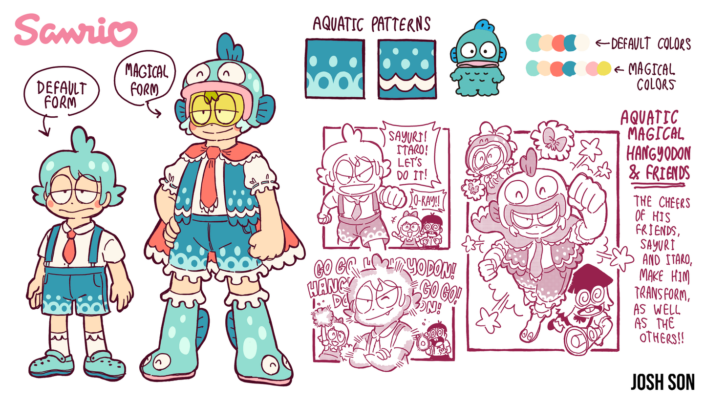 Character sheet for Hangyodon from the "Sanrio Magicka" project