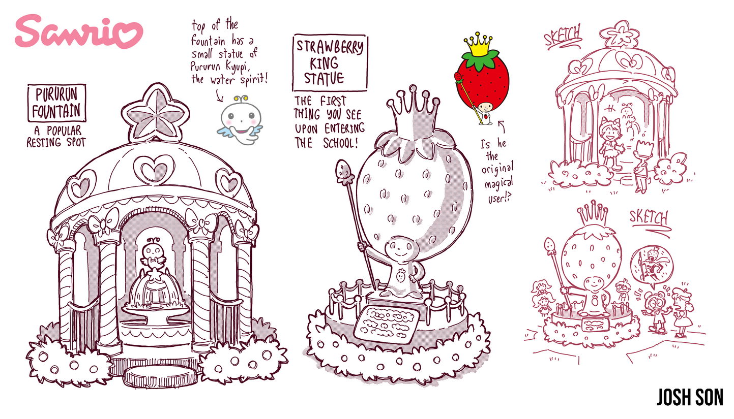 Concept sheet for props within the Magical School of Kindness from the "Sanrio Magicka" project Concept sheet for props within the Magical School of Kindness from the "Sanrio Magicka" project