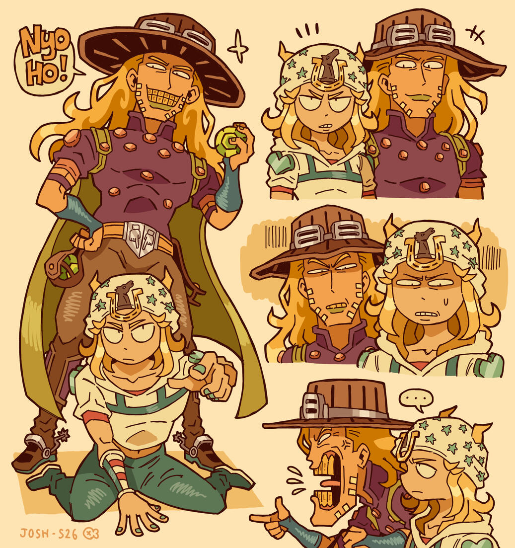 Drawings of Johnny Joestar and Gyro Zeppeli from "Jojo's Bizarre Adventure: Steel Ball Run"