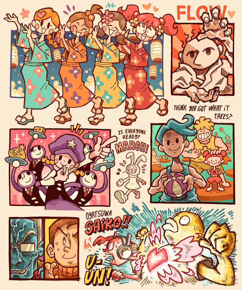 Small Illustrations of characters from "Rhythm Tengoku"